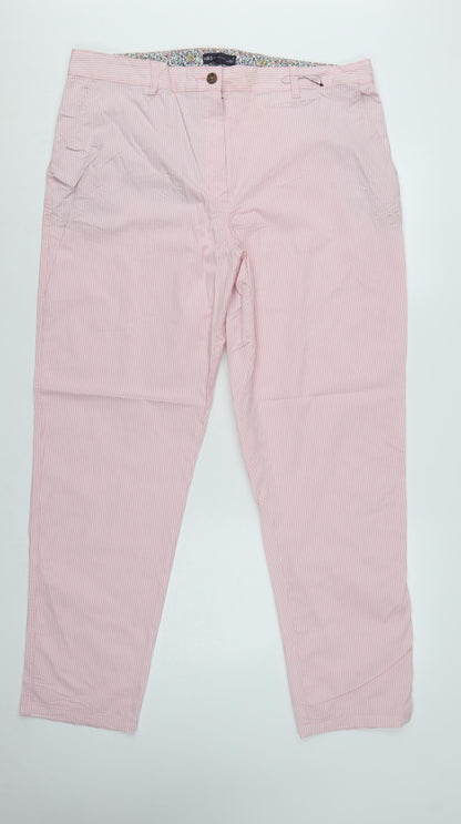 Marks and Spencer Women's Pink Stripe Chino Trousers UK 18 Long
