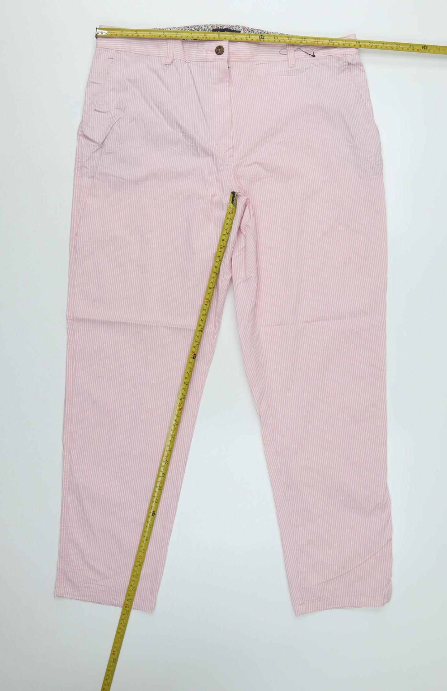 Marks and Spencer Women's Pink Stripe Chino Trousers UK 18 Long