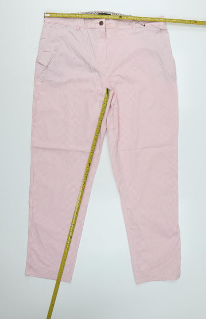 Marks and Spencer Women's Pink Stripe Chino Trousers UK 18 Long