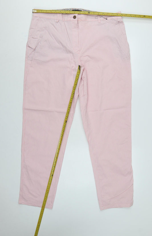 Marks and Spencer Women's Pink Stripe Chino Trousers UK 18 Long