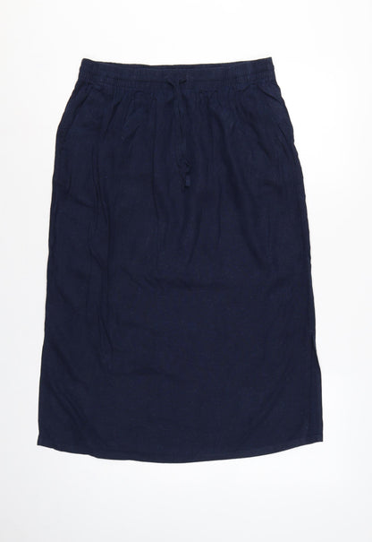 Marks and Spencer Women's Blue UK 12 Linen Blend Midi Straight Skirt