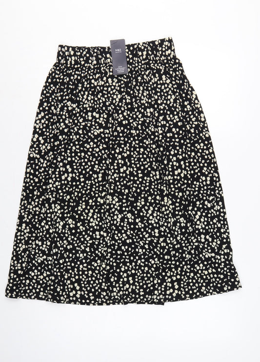 Marks & Spencer Women's Black UK 6 Leopard Print A-Line Midi Skirt