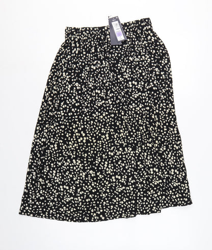 Marks & Spencer Women's Black UK 6 Leopard Print A-Line Midi Skirt