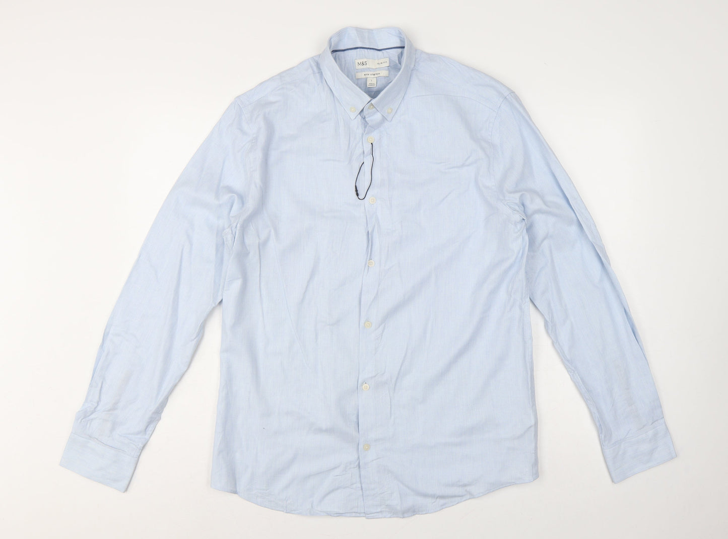 Marks & Spencer Men’s Blue L Slim Fit Stretch Button-Down Shirt