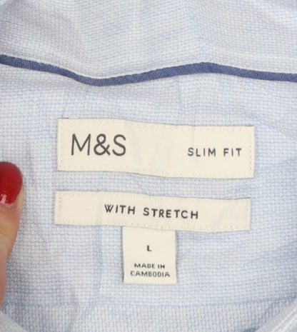 Marks & Spencer Men’s Blue L Slim Fit Stretch Button-Down Shirt