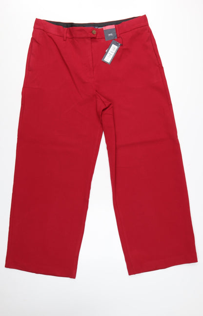Marks & Spencer Women's Red UK 18 Wide Leg High Rise Trousers