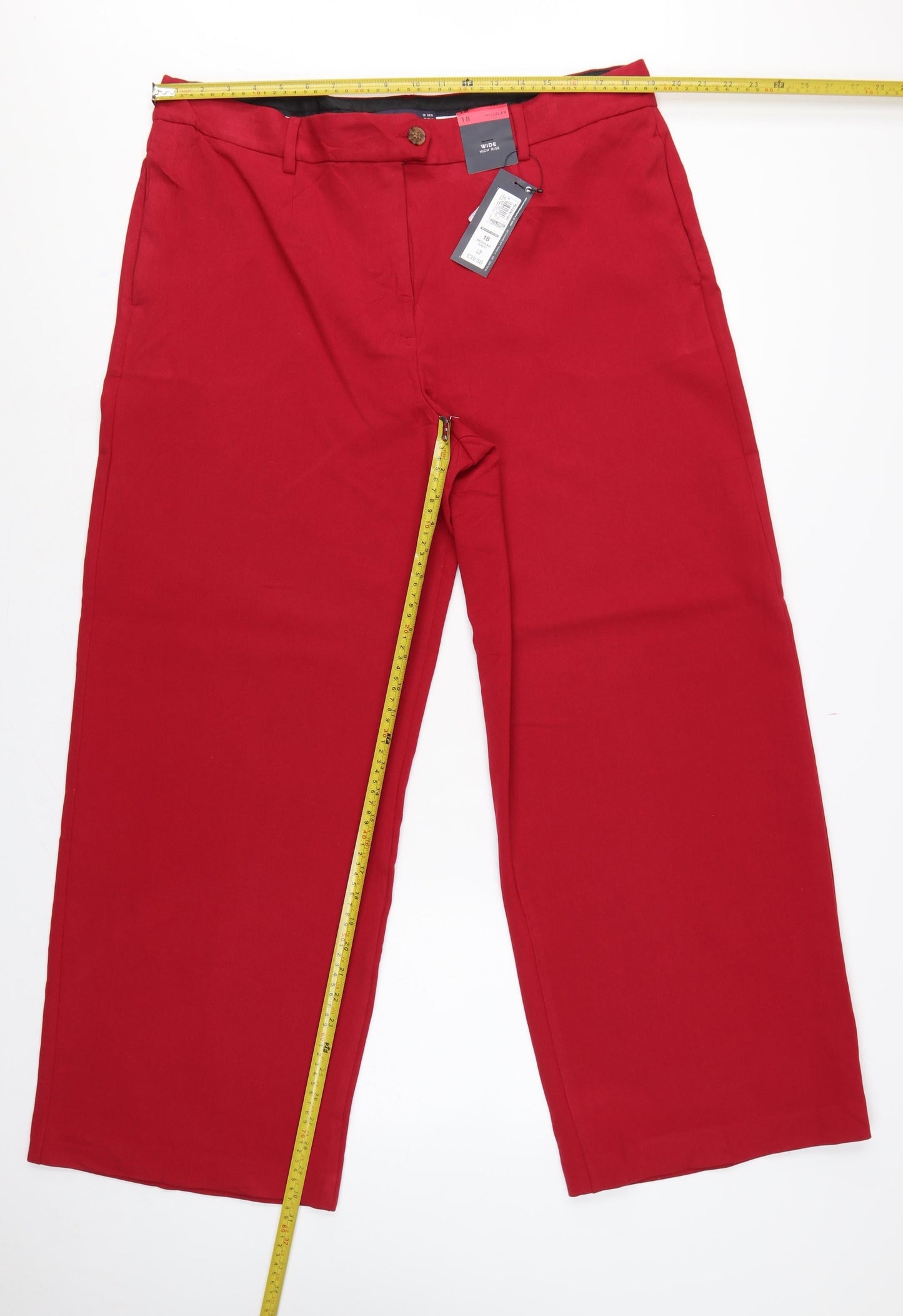 Marks & Spencer Women's Red UK 18 Wide Leg High Rise Trousers