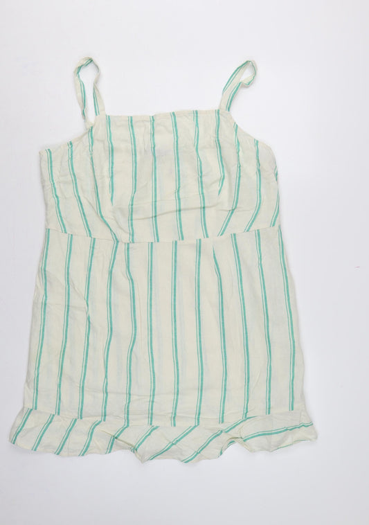Marks and Spencer Women Beige Green Stripe Size 18 Shift Linen Dress