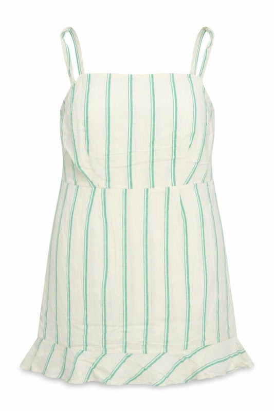 Marks and Spencer Women Beige Green Stripe Size 18 Shift Linen Dress