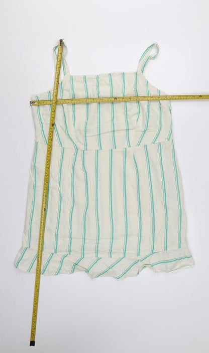 Marks and Spencer Women Beige Green Stripe Size 18 Shift Linen Dress