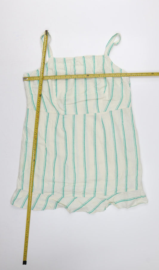 Marks and Spencer Women Beige Green Stripe Size 18 Shift Linen Dress