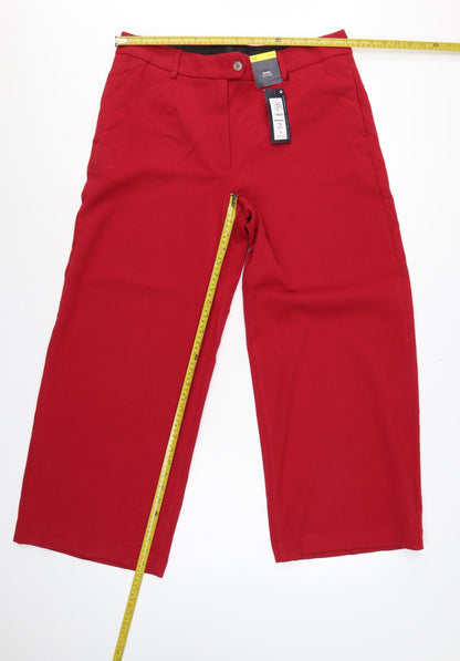 Marks & Spencer Women Red UK 16 Short High Rise Wide Leg Trousers