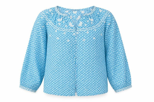 Marks and Spencer Women Blue Size 12 Embroidered Floral Boho Blouse