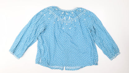 Marks and Spencer Women Blue Size 12 Embroidered Floral Boho Blouse