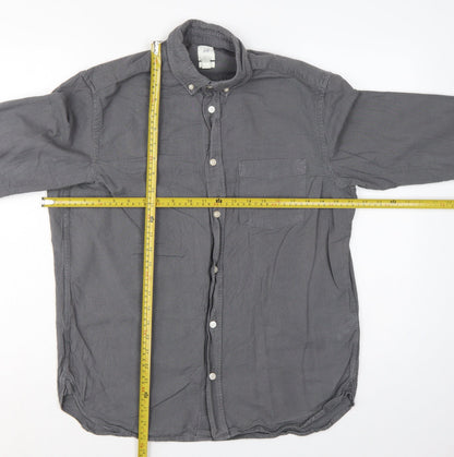 H&M Men Grey M Regular Fit Cotton Button-Down Long Sleeve Shirt