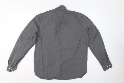 H&M Men Grey M Regular Fit Cotton Button-Down Long Sleeve Shirt