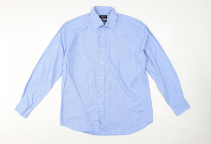 Thomas Nash Men Blue 16 41cm Pure Cotton Gingham Formal Shirt