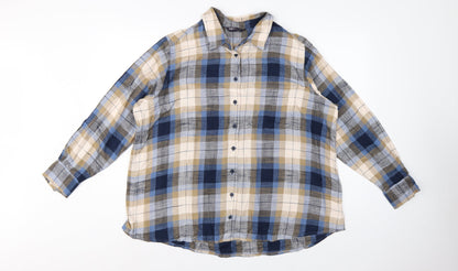 Marks & Spencer Women’s Blue Plaid Cotton Basic Button-Up Shirt UK 16