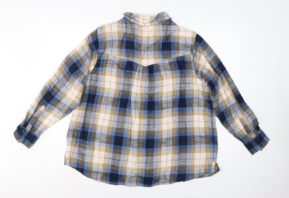Marks & Spencer Women’s Blue Plaid Cotton Basic Button-Up Shirt UK 16