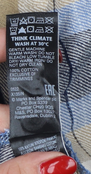 Marks & Spencer Women’s Blue Plaid Cotton Basic Button-Up Shirt UK 16