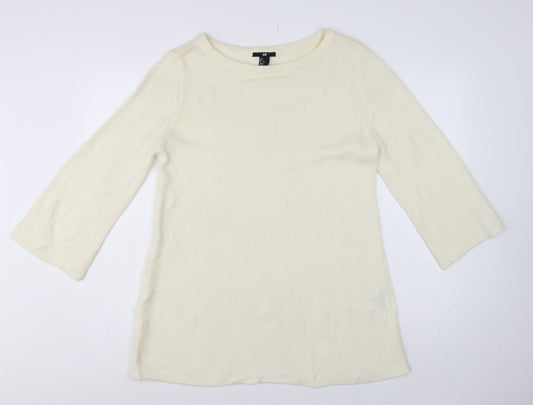 H&M Women’s Ivory Knit Tunic Jumper UK 14 Bell Sleeve Round Neck