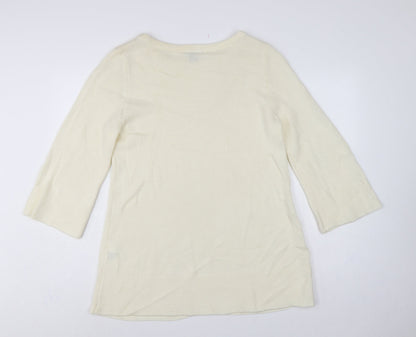 H&M Women’s Ivory Knit Tunic Jumper UK 14 Bell Sleeve Round Neck