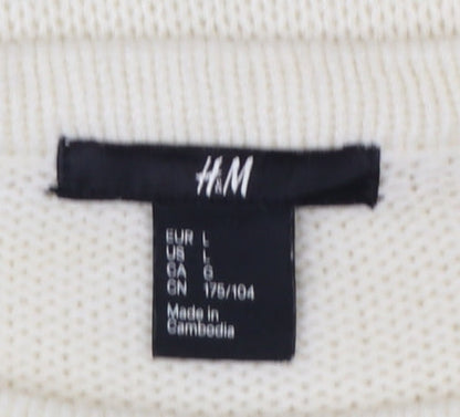 H&M Women’s Ivory Knit Tunic Jumper UK 14 Bell Sleeve Round Neck