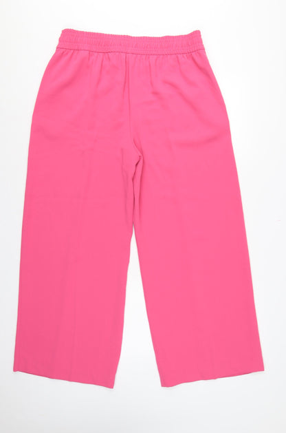 Marks & Spencer Women Pink UK 16 Wide-Leg Drawstring Trousers