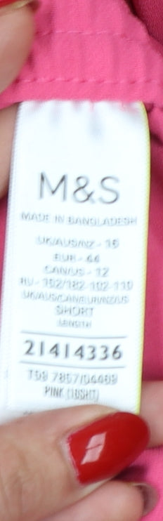 Marks & Spencer Women Pink UK 16 Wide-Leg Drawstring Trousers