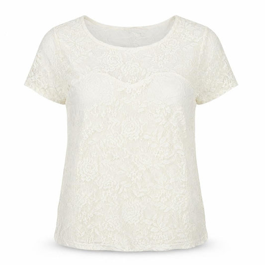 Dorothy Perkins Women Ivory Lace Floral Cap Sleeve Top UK 14