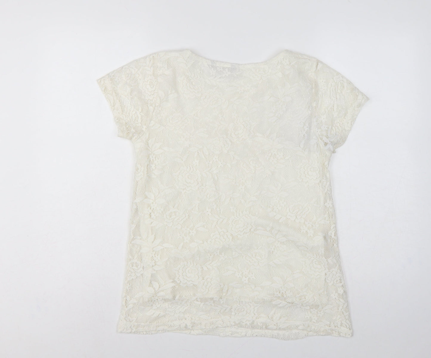 Dorothy Perkins Women Ivory Lace Floral Cap Sleeve Top UK 14