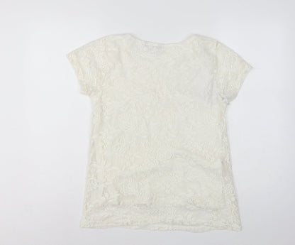 Dorothy Perkins Women Ivory Lace Floral Cap Sleeve Top UK 14