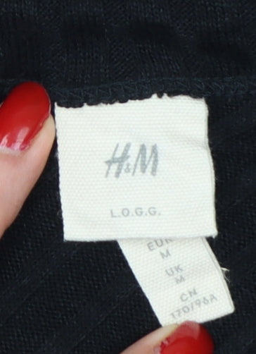 H&M LOGG Women Black UK 14 Ribbed Button Front V-Neck Tank Dress