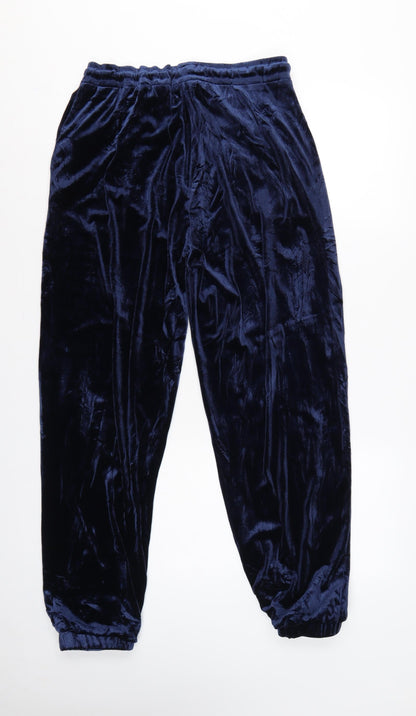 Stradivarius Women’s Blue Velvet Jogger Trousers Size L Elastic Waist