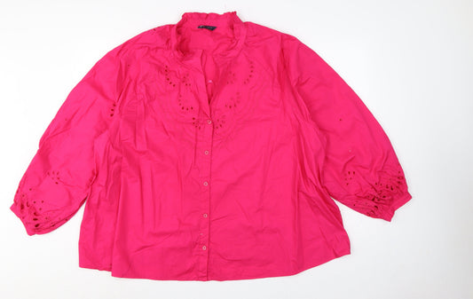 Marks and Spencer Women Pink UK 24 Embroidered Ruffle Button-Up Blouse