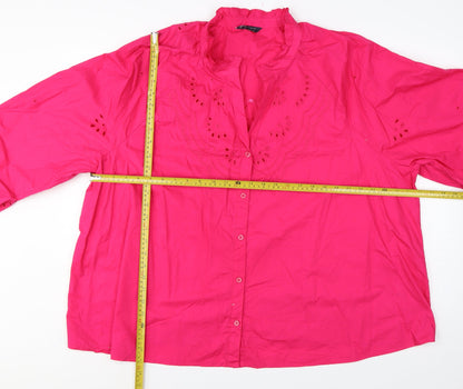 Marks and Spencer Women Pink UK 24 Embroidered Ruffle Button-Up Blouse