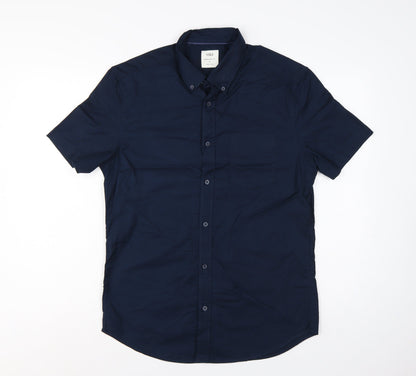 Marks & Spencer Men Blue S Regular Fit Cotton Button-Down Shirt