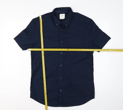 Marks & Spencer Men Blue S Regular Fit Cotton Button-Down Shirt