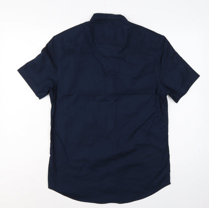 Marks & Spencer Men Blue S Regular Fit Cotton Button-Down Shirt