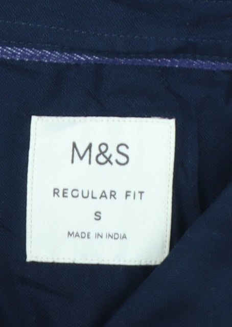 Marks & Spencer Men Blue S Regular Fit Cotton Button-Down Shirt