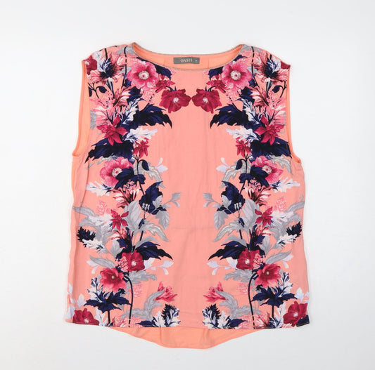 Oasis Women’s Pink Floral Sleeveless Round Neck Blouse Size 14