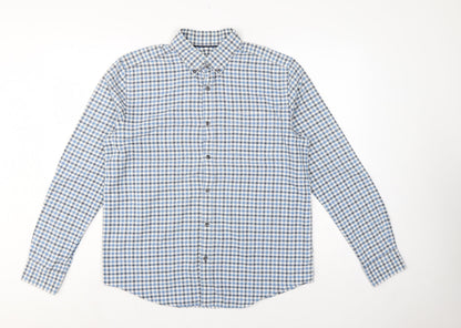 John Lewis Men Blue White Check Cotton Oxford Button-Up Shirt M