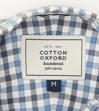 John Lewis Men Blue White Check Cotton Oxford Button-Up Shirt M
