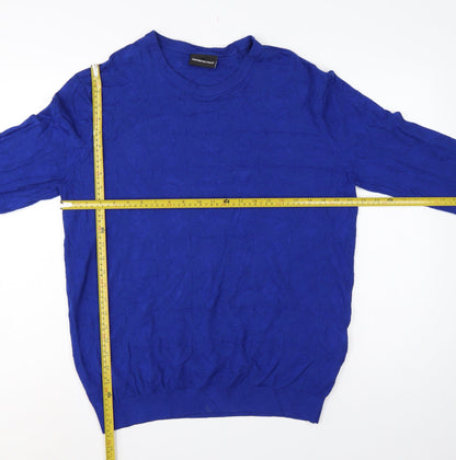 Emporio Armani Men's Blue L Geometric Knit Crew Neck Pullover Jumper