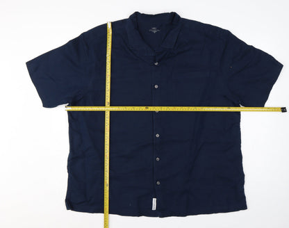 Marks and Spencer Men Blue XXL Linen Blend Short Sleeve Button-Up Shirt