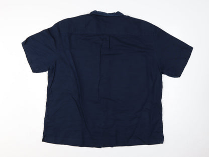 Marks and Spencer Men Blue XXL Linen Blend Short Sleeve Button-Up Shirt