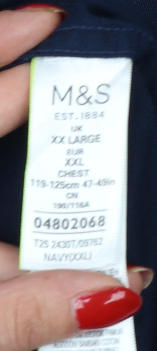 Marks and Spencer Men Blue XXL Linen Blend Short Sleeve Button-Up Shirt