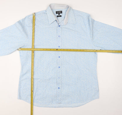 Jeff Banks Men Light Blue 17.5 Floral Cotton Long Sleeve Button-Up Shirt