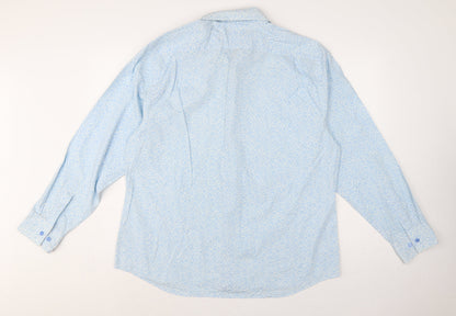 Jeff Banks Men Light Blue 17.5 Floral Cotton Long Sleeve Button-Up Shirt