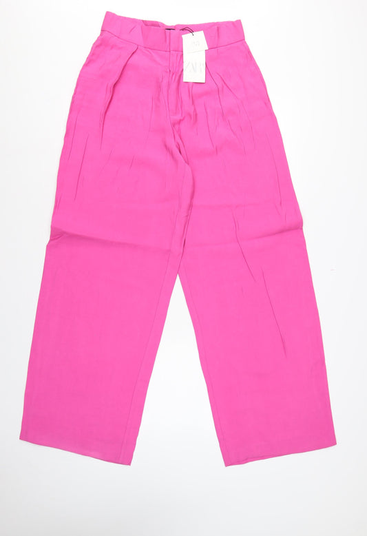 Additional front view of Zara unisex adults pink m wide-leg high rise dress trousers